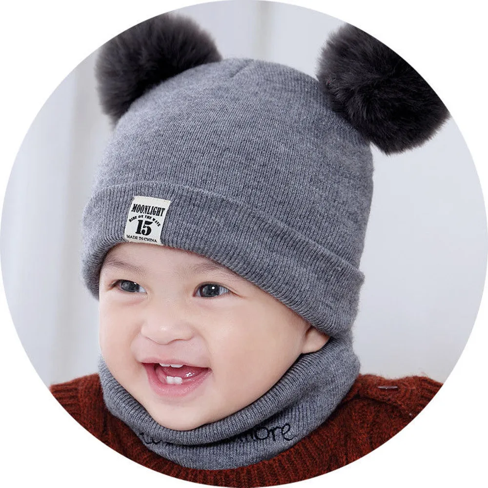 Newborn Kid Hat Baby Boy Girl Pom Hat Winter Warm Knit Crochet Beanie Cap Scarf Set Knitting Wool Hemming Caps 0-12 Months C800# - Image 5