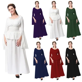 

High Quality Women Long Sleeve Medieval Renaissance Long Maxi Dress Vintage Palace Dresses Plus Size S-5XL costume