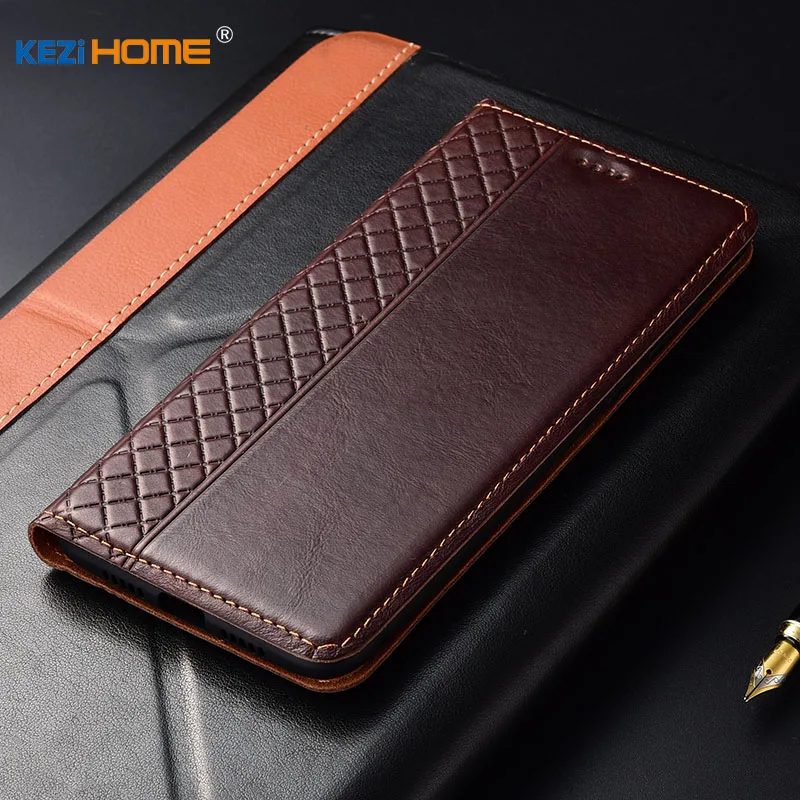 Чехол для Xiaomi mi A3 KEZiHOME Клетчатый Стиль из натуральной кожи флип-бумажник чехол