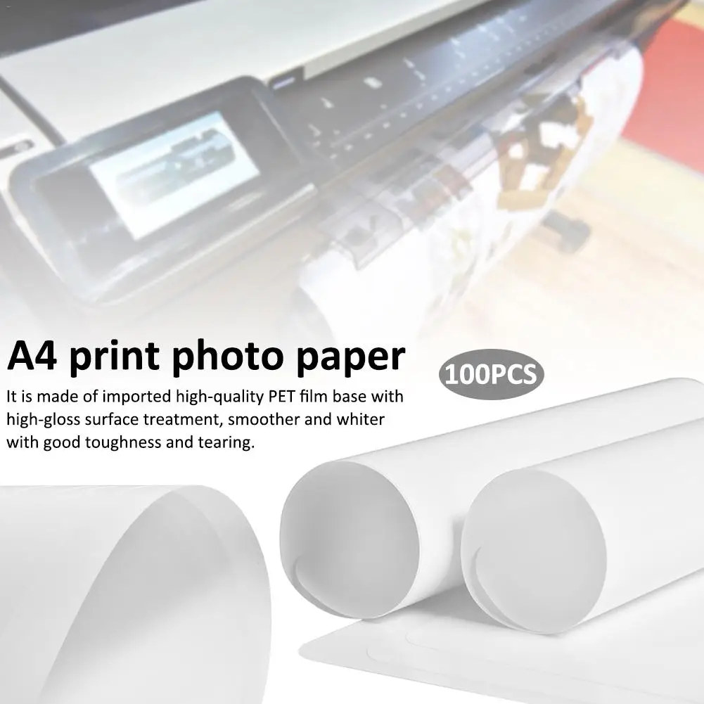 

100 Pcs A4 Single-sided High-gloss RC Waterproof Tear-off Water-based Dye Pigment Inkjet Plastic PET Printer Photo Paper