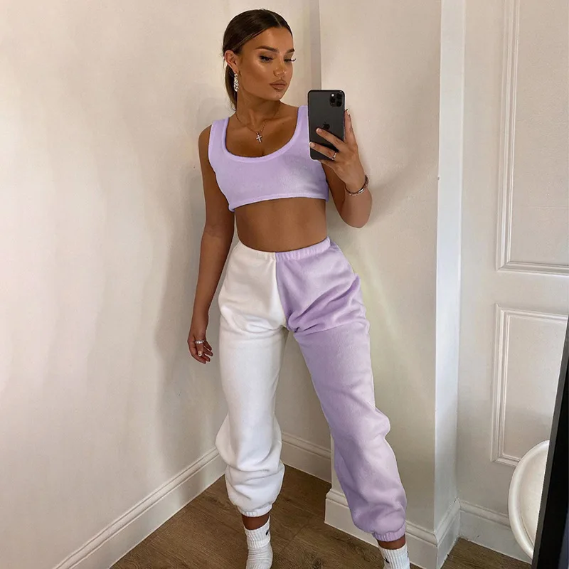 

Trendy Pants Women High Waist 2020 Summer Streetwear Bottoms Contrast Color Jogger Sweatpants Woman Straight Leg Trousers Comfy