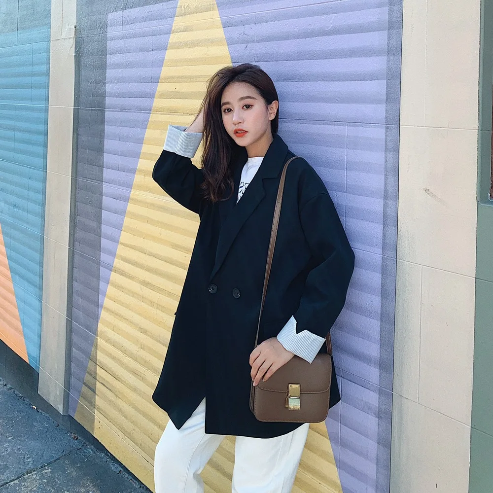 

Photo Shoot 2020 Spring New Style Fashionable WOMEN'S Dress Retro Smart Young-Style Cuff Stripes Joint Small Suit Coat