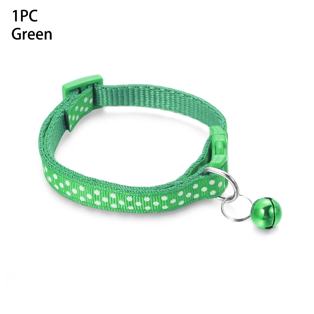 green 1 шт. нейлоновые регулируемые пряжки ошейники для собак и кошек с колокольчиком котенок щенок ожерелье кулон аксессуары для кошек быстросъемные товары для домашних животных - Цвет: green
