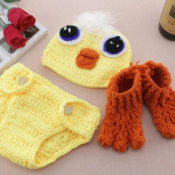 

Newborn Baby Clothes Girls Boys Crochet Knit Costume Photo Photography Prop Accessories Duck Baby Caps Hats roupa de bebe