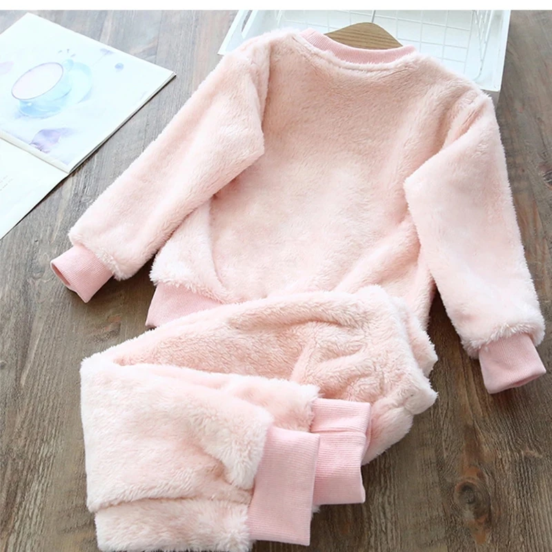 Autumn Winter Kid Flannel Pajamas For Children Plus Velvet Thicken Pajamas Warm Leisure Homewear Boys Set Cute Girls Clothes Set