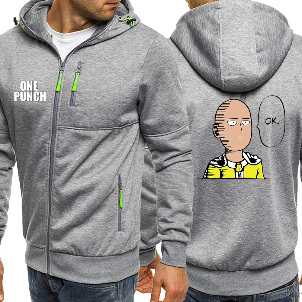 One Punch, мужская спортивная толстовка на молнии, Осенний флисовый теплый костюм, модная одежда, мужской Байкерский спортивный костюм, хип-хоп принт, Брендовые куртки для мужчин