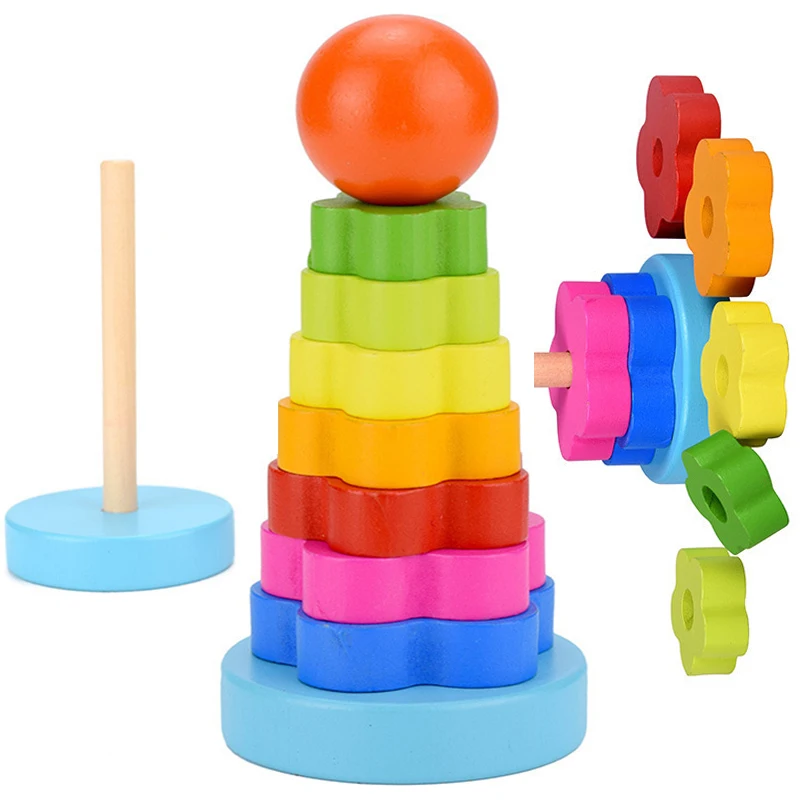 

Kids Baby Wooden Blocks Toys Rainbow Stacking Ring Tower Blocks Montessori Learning Educational Toys For Children Gifts