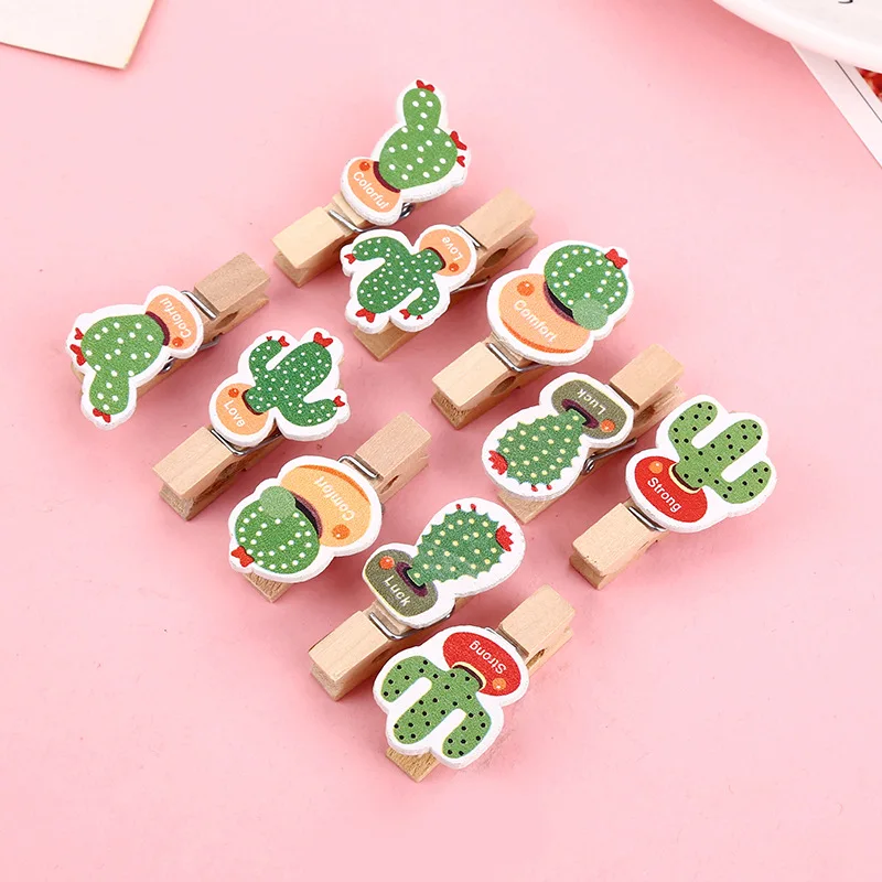 Cactus 10 шт./компл. Цветной деревянная прищепка для рождественского декора милые авокадо кролик кактус Memo Бумага закрепляет канцелярские принадлежности прищепка Craft зажимы Pegs - Цвет: Cactus