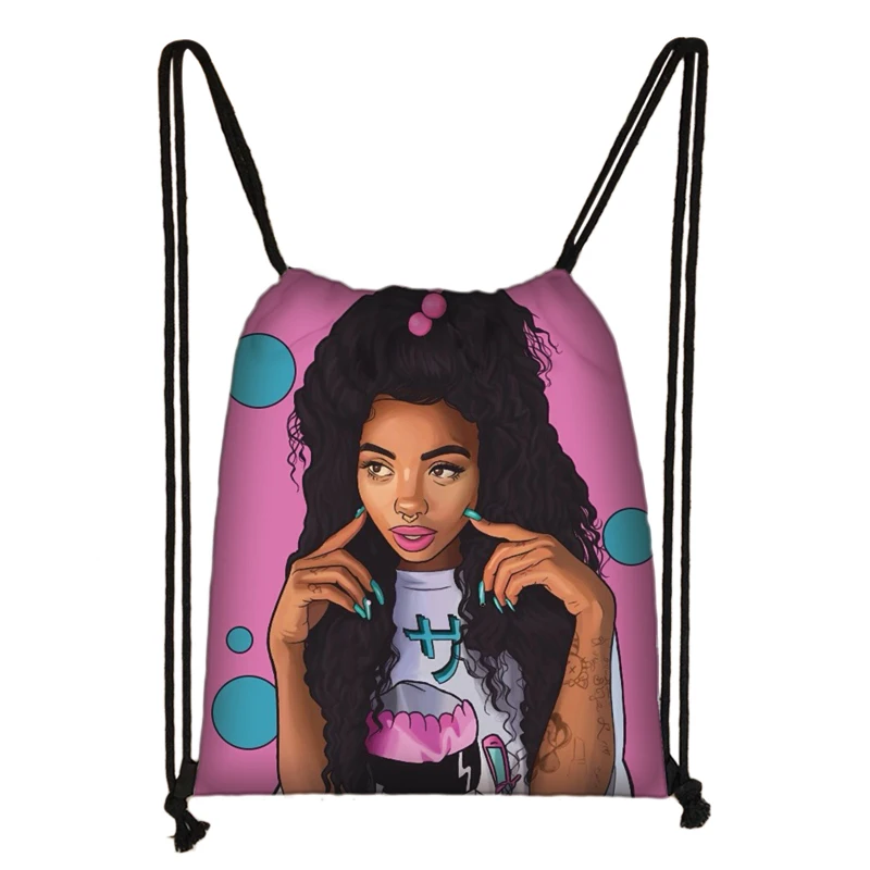 skdafr67 Милый мультфильм афро Девушки drawstring Сумка Черный Коричневый женская сумка для хранения леди модный рюкзак Африка сумки для девушек для путешествий Подарок - Цвет: skdafr67