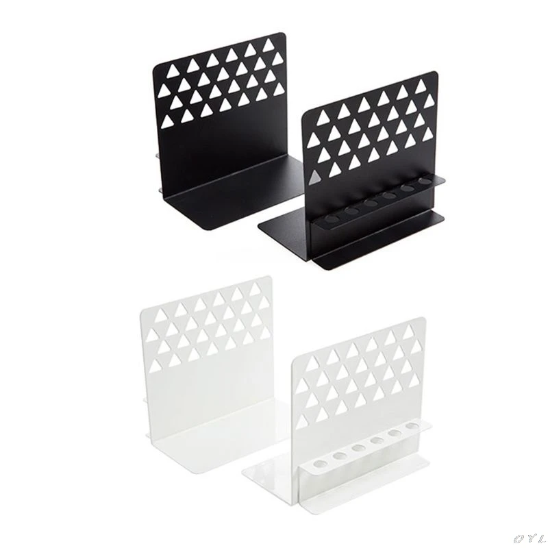 

2pcs Creative Metal Bookends Support Desktop Organizer Stand with Pen Holder PXPA