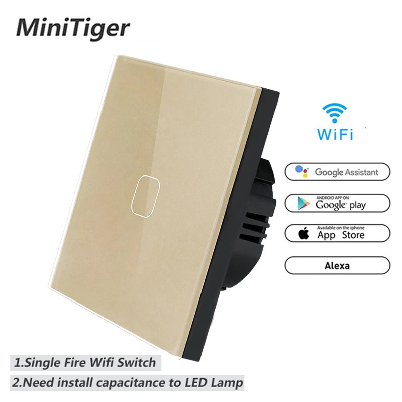Minitiger EU/UK wifi Smart 1 банда сенсорный выключатель приложение беспроводной дистанционный светильник настенный сенсорный переключатель работа с
