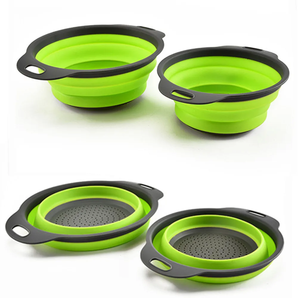 

7.5inch Silicone Foldable Drain Basket Colanders Fruit Vegetable Washing Basket Strainers Collapsible Drainer Kitchen Tools