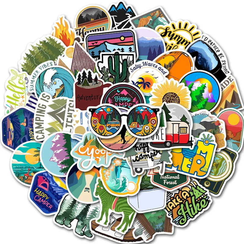 50 Pcs/lot Hiking Travel Stickers Adventure Outdoor Wildness Landscape Waterproof PVC Decal for Car Laptop Suitcase