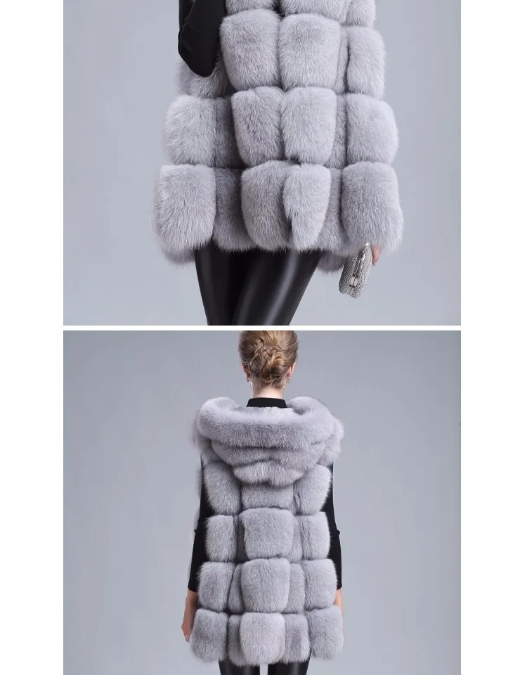 Женское пальто из искусственного меха, Осень-зима, модное повседневное теплое меховое пальто без рукавов с капюшоном, юбка из искусственного лисьего меха, женский меховой жилет