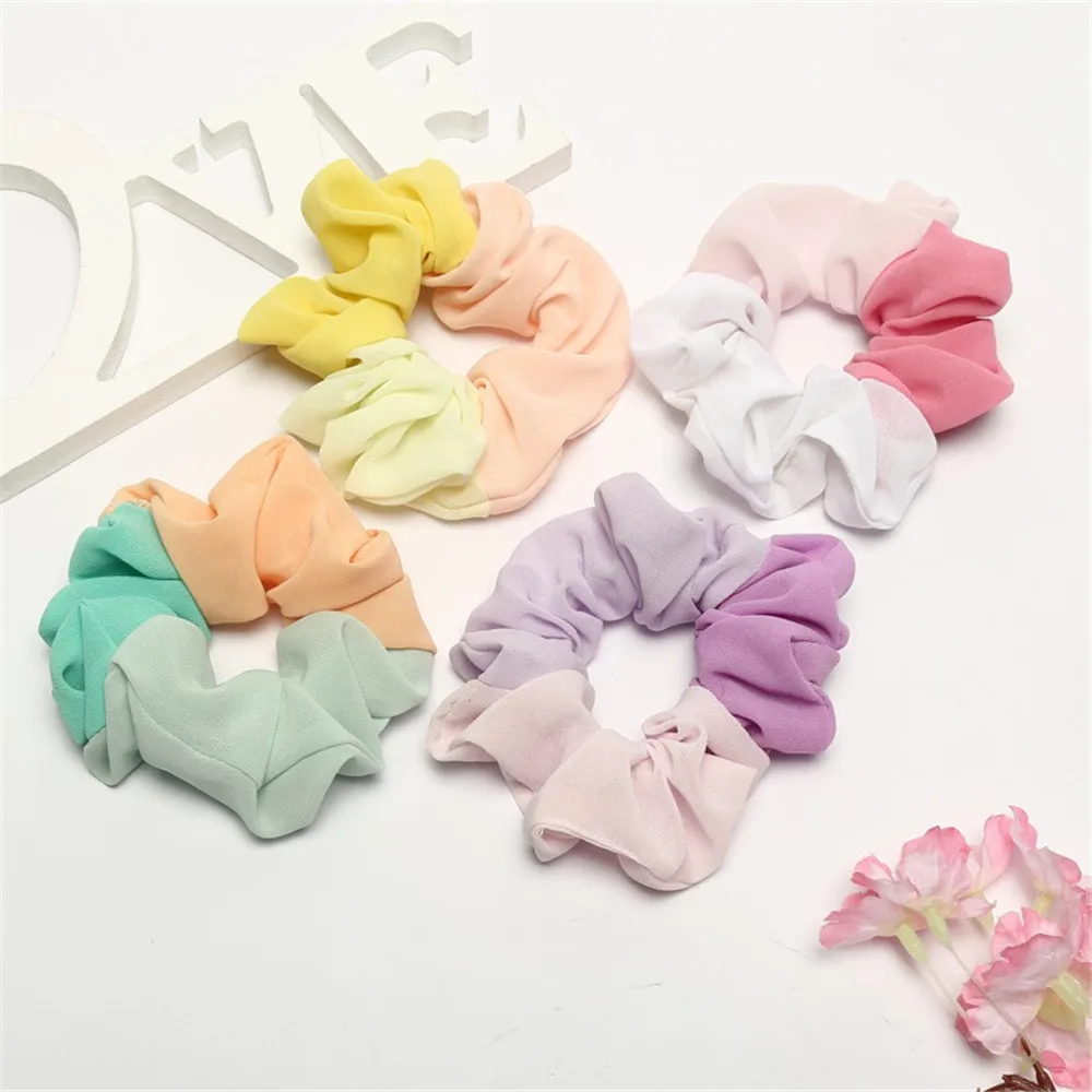

Scrunchie Women Elastic Hair Rope Ring Tie stripe gradient color blocking Ponytail Holder Hair Headband Rope Ponytail Holder