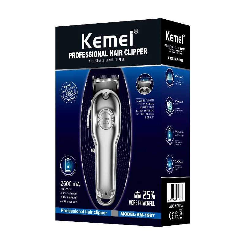 Kemei 1987 100-240 В профессиональная электрическая полностью Металлическая машинка для стрижки волос Беспроводная Машинка для стрижки волос Мужская Серебристая Золотая машинка для стрижки волос