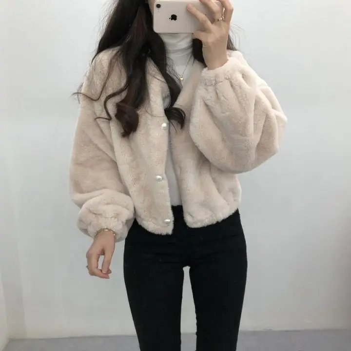 Autumn And Winter New Style Korean-style Imitation Rabbit Fur Short Coat Woolen Jacket