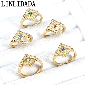 

10Pcs Wholesale High Quality Fashion Mix Color CZ Gold Color Square Wedding Rings For Woman