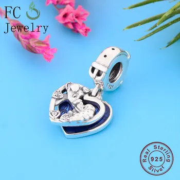 

FC Jewelry Fit Original Pandora Charm Bracelet 925 Silver Opposites Attract Love Heart Blue Enamel Bead Making Pendant Berloque