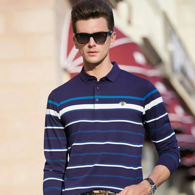 Стиль Мода хлопок с длинным рукавом поло для мужчин в полоску Camisa Masculina Polo одежда Повседневная Деловая Homme 8912