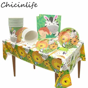 

Chicinlife Jungle Party Safari Animal Paper Plates Cups Napkins Tablecloth Disposable Tableware Kids Birthday Party Supplies