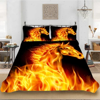 

Bedding set Bedclothes Include Duvet Cover Pillowcase Print Home Textile Bed Linens Flame Horse Pattern Fashion King Comforter