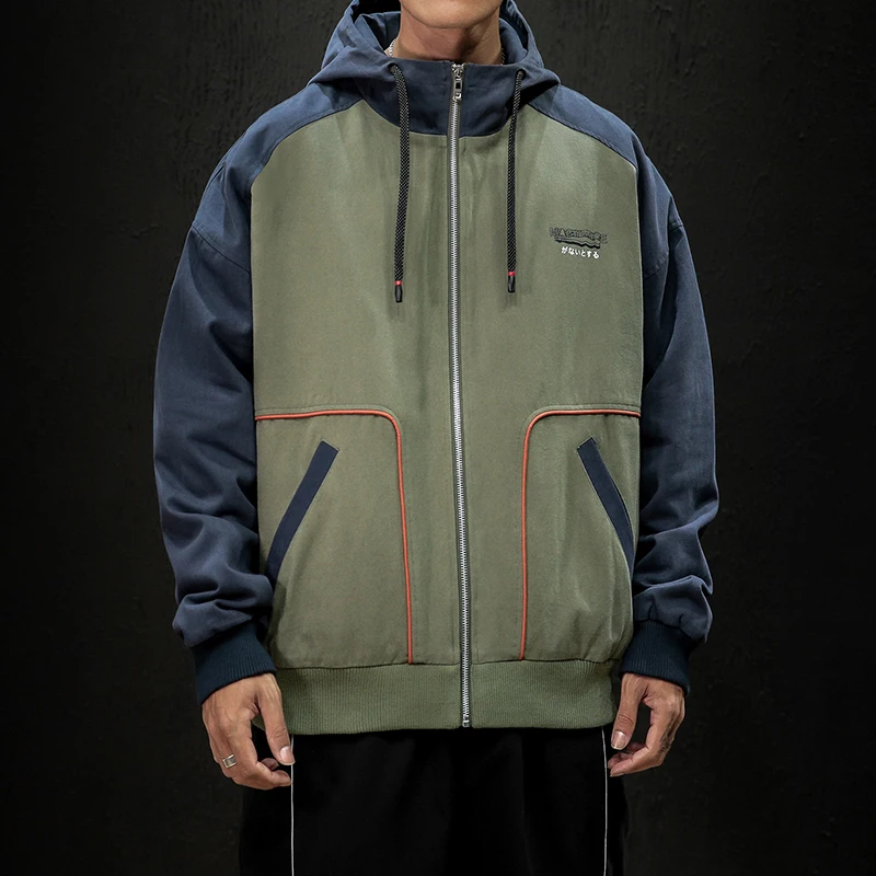 Прямая поставка; Уличная Повседневная японская куртка с капюшоном на осень, с карманами, детский лоскутный мужчинам пальто хлопковая верхняя одежда; Размеры Мужской Спортивные топы - Цвет: Gray(AsianSize)