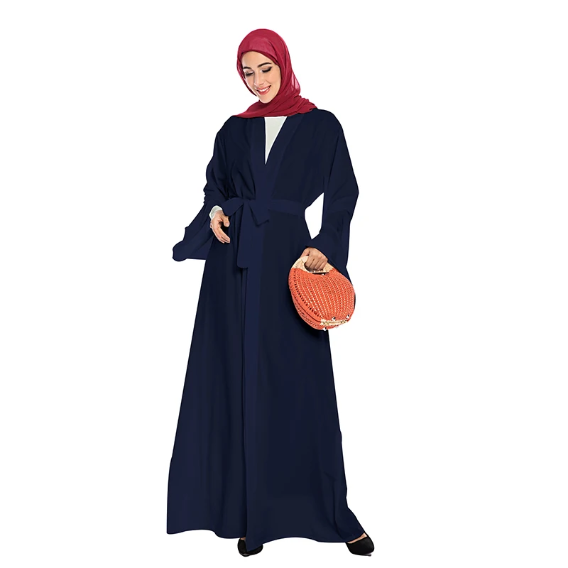 Сплошной цвет открытый абаи кимоно Дубай Кафтан Ислам Мусульманский хиджаб платье джилбаб Абая для женщин Кафтан халат турецкая исламская одежда