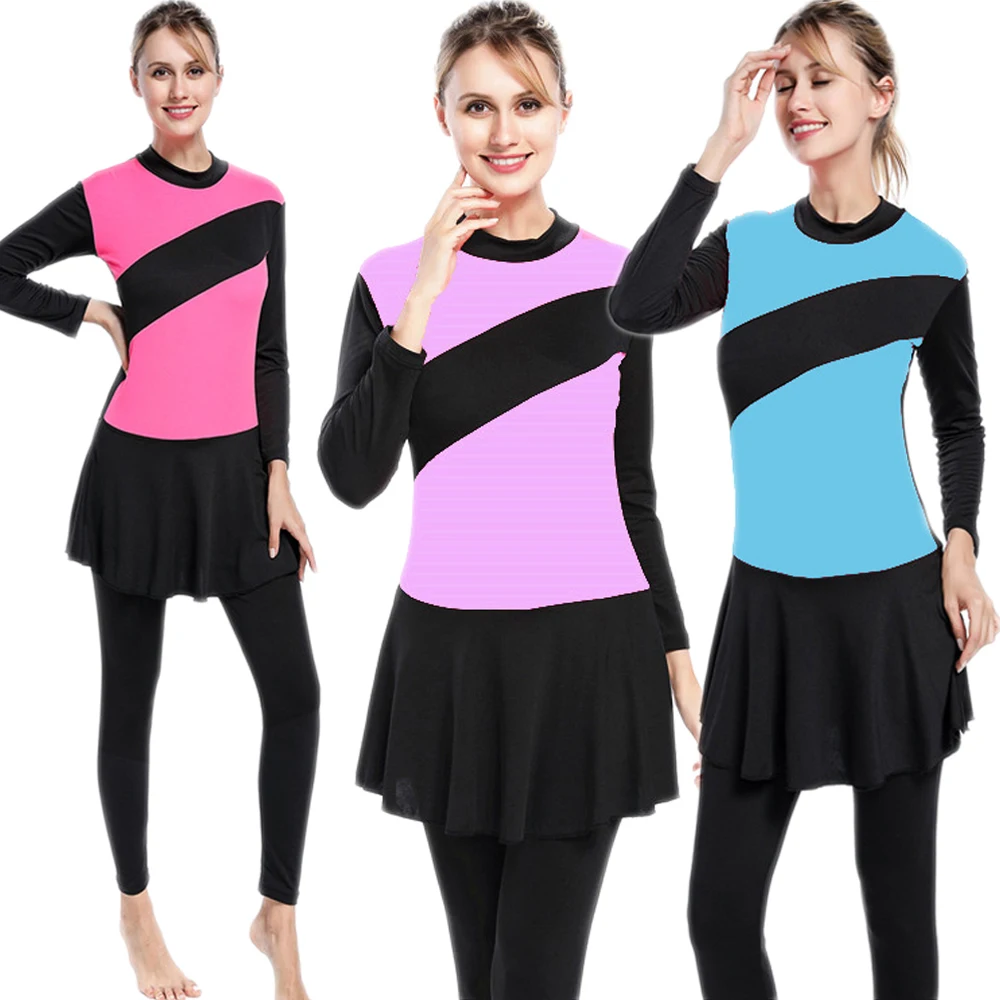 Costumi Da Bagno Musulmani Taglie Forti Costume Da Bagno A Maniche Lunghe A Copertura Totale Patchwork Modesto Hijab Islamico Islam Burkinis Indossare