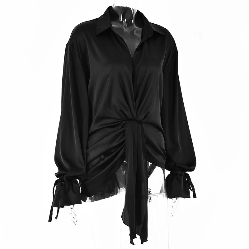 Fantoye Preto Sexy Pescoço Pétala Manga Blusas Mulher Moda 2022 Elegante Bandagem Irregular Solto Camisas Casuais Tamanho Grande v 8 solto camisas casuais plus size