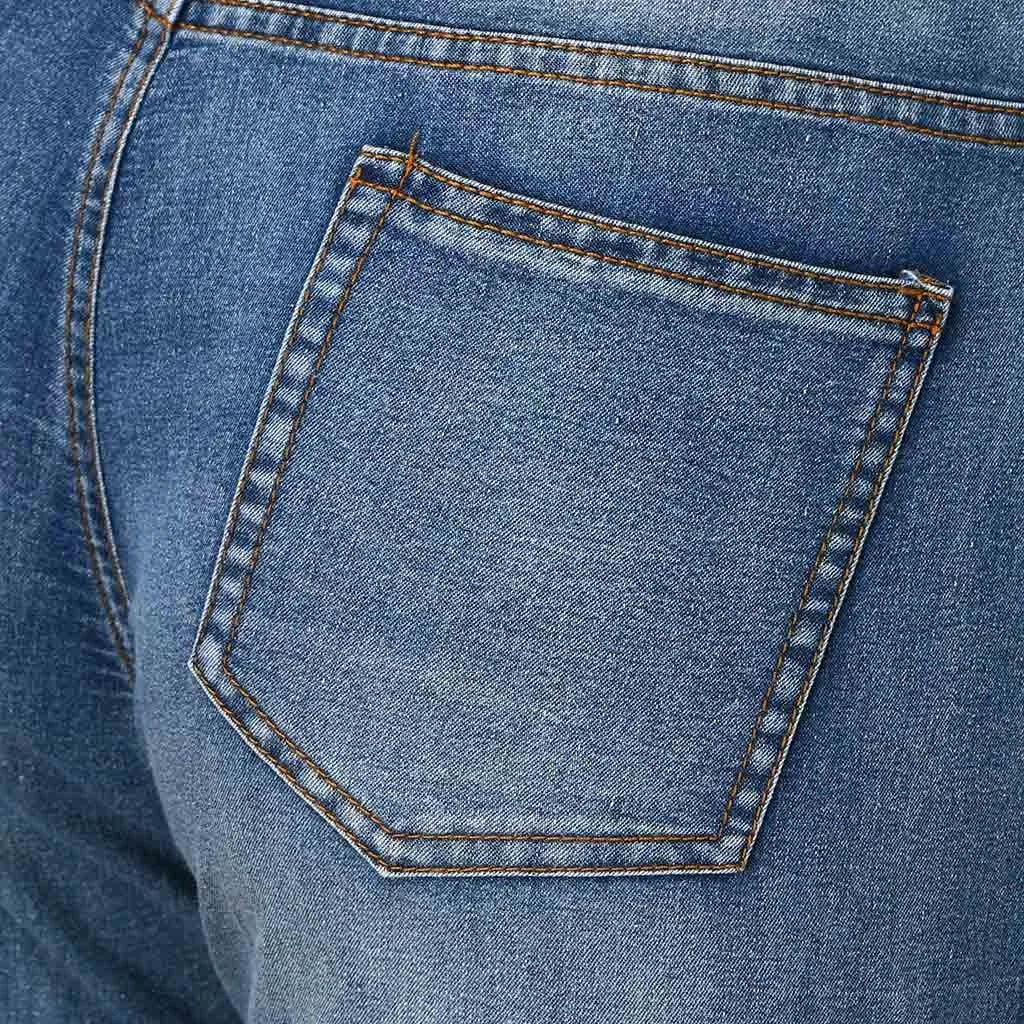 Plus Size Black Blue Jeans Women Destoryed Flare Jeans Spodnie Damskie Button Waist Bell Bottom Denim Long Pants Jean Femme#C11