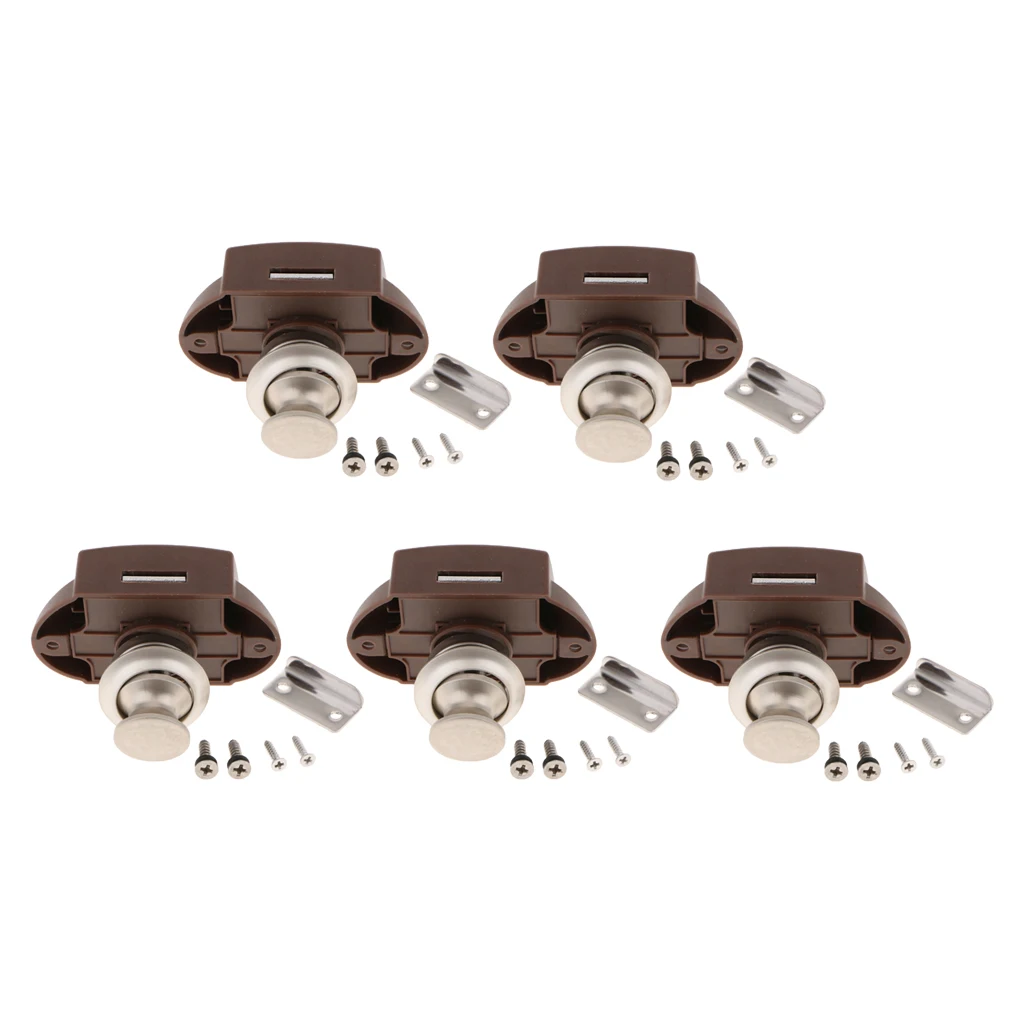 5 Sets Keyless Push Button Latch 304 Stainless Steel for RV Motor Home Camper Caravan Cupboard Lock - Pearl Nickel