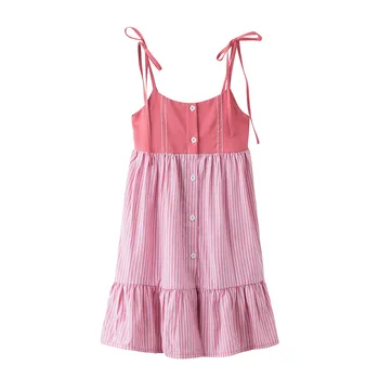 

Summer Ruffle Hem Princess Party Frocks 2020 Girl Stripe Bow Button Cotton Dress Cute Children Clothes Teen Kids Beach Sundress