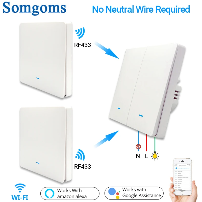 Умный настенный выключатель Wi Fi RF433 без нейтрального беспроводного передатчика