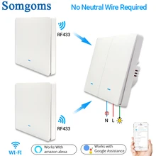 WiFi RF433 Smart  Wall Light Switch,No Neutral Wireless Transmitter ,Tuya APP Control Alexa Google Home Compatible 1/2/3 Gang