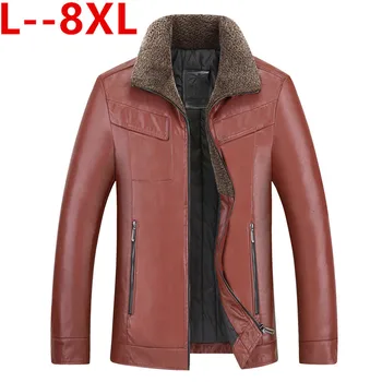

8X Men's Leather Jackets Winter Warm Fleece Coats Thick Outerwear Zipper Motorcycle Male PU Outerwear Business Winter Fur Jacket