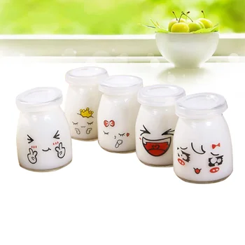 

10pcs 150ml Lovely Pudding Bottle Glass Heat-resistant Yogurt Containers Milk Cup Jelly Jar for Home Shop (Random Pattern)