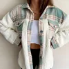 Women Wool Coat 2022 Fall Winter Plaid Printed Single Breasted Casual Jacket Female Long Sleeve Turn Down Collar Parkas ► Photo 2/6