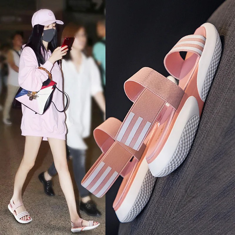 

Summer Shoe One-suit Skirt of Sandals Fairy-Style Flat Velcro Korean-style Fashion Small Fresh Trending Seaside Sandals