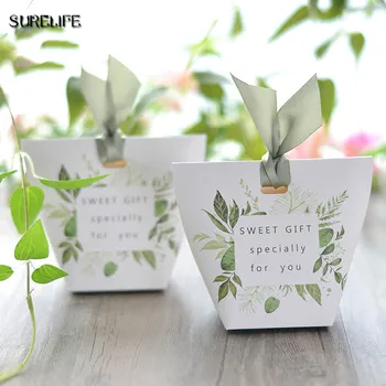 

100pcs New European Wedding Favors Green leaves Candy Boxes Bomboniere Sweet Gift Box thanksgiving box Party Chocolate Box
