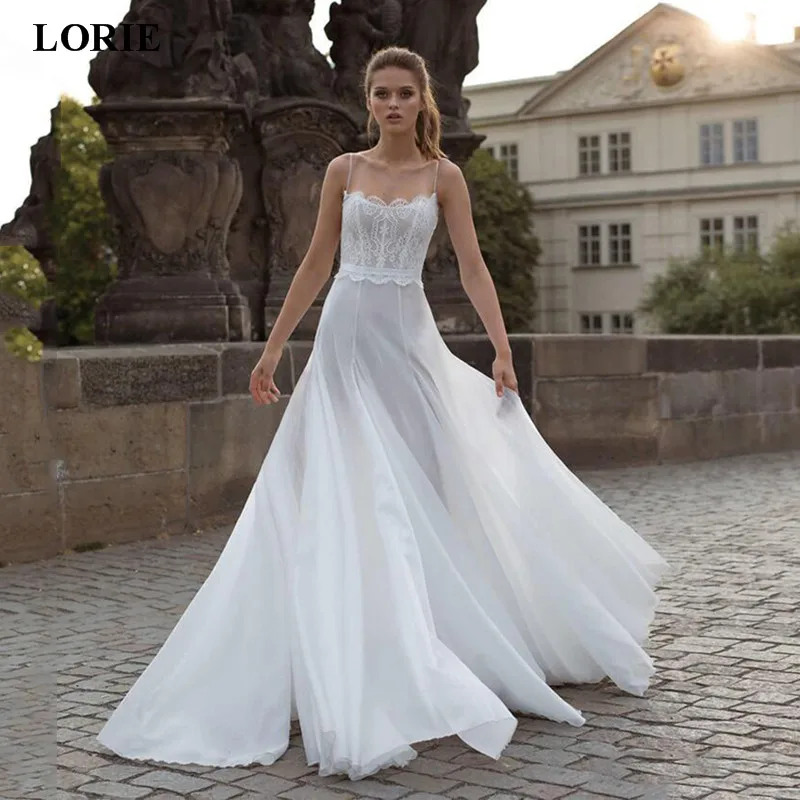 

LORIE Beach Princess Wedding Dress A Line Boho Sexy Spaghetti Straps Lace Boho Bridal Dresses Vestidos de novia