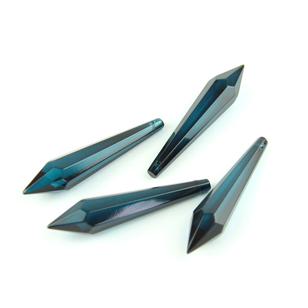 38mm/63mm/76mm Blue Zircon K9 Crystal Chandelier Pendants Prisms Cut & Faceted Glass U-Icicle Drops For Cake Topper Decoration