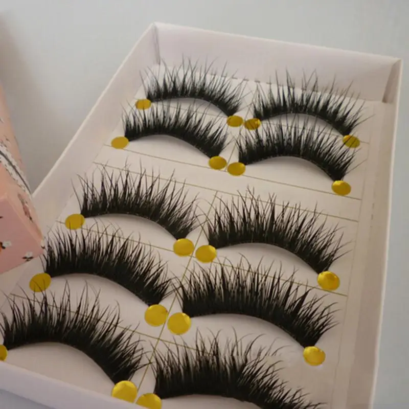 

5 Pairs Handmade Long Thick Cross Natural False Eyelashes Maquiagem Professional Makeup Eye Lashes Extension Tools