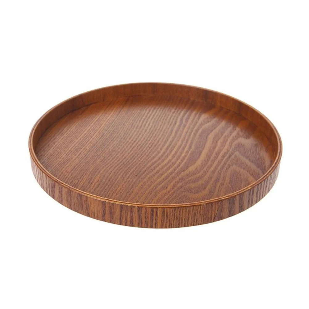 Retro Tea Accessories Fruit Bakery Serving Tray Wooden Food Dishes Platter Natural Plate Kitchen Tools Round Tea Tray 3 Sizes