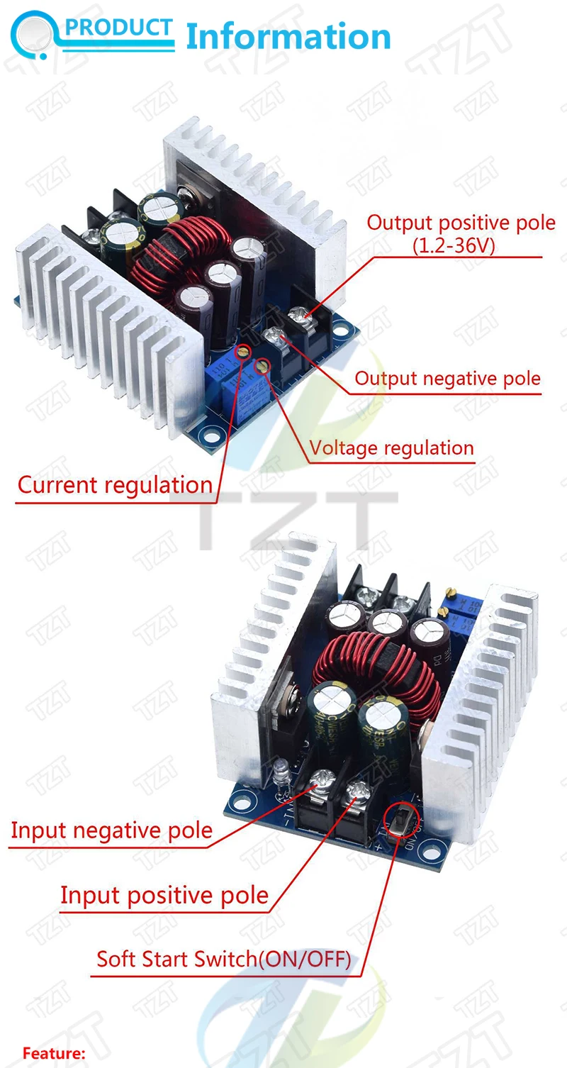 20A 300W DC to DC CC CV Step Down Charging Board LED Power Converter Module