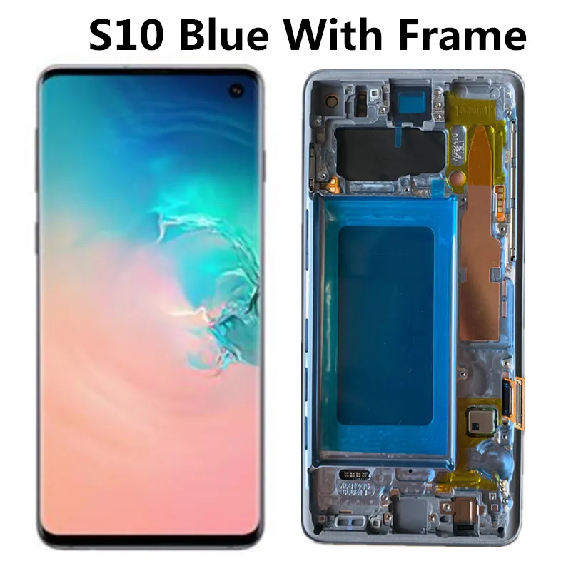 Супер AMOLED S10 lcd для SAMSUNG Galaxy S10 G973F G973 S10 Plus G975 G975F кодирующий преобразователь сенсорного экрана в сборе - Цвет: S10 Blue Frame