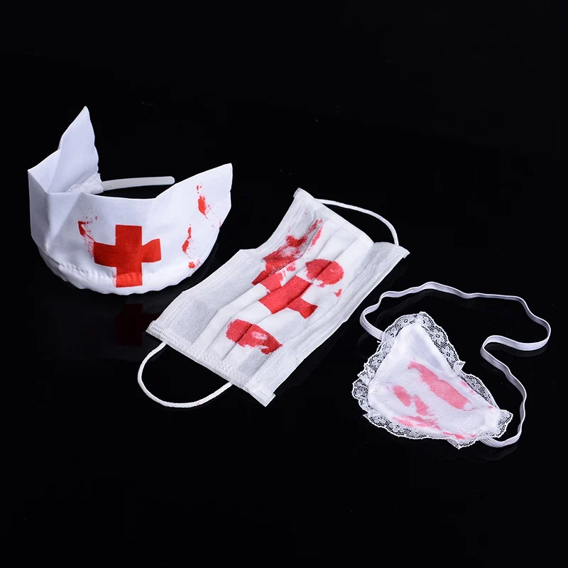 Bloody Nurse kit Mask Head piece Halloween accessory Dress up Costume