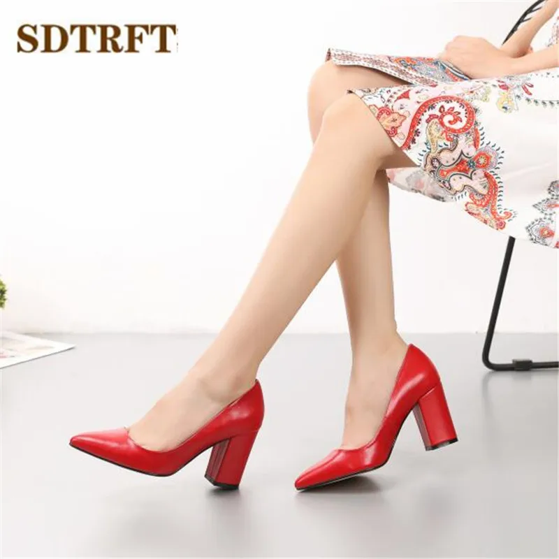 

SDTRFT Fashion Basic OL Pumps Pointed Toe shoes woman 9cm thick heels zapatos mujer ladies Crossdresser Stilettos Free shipping