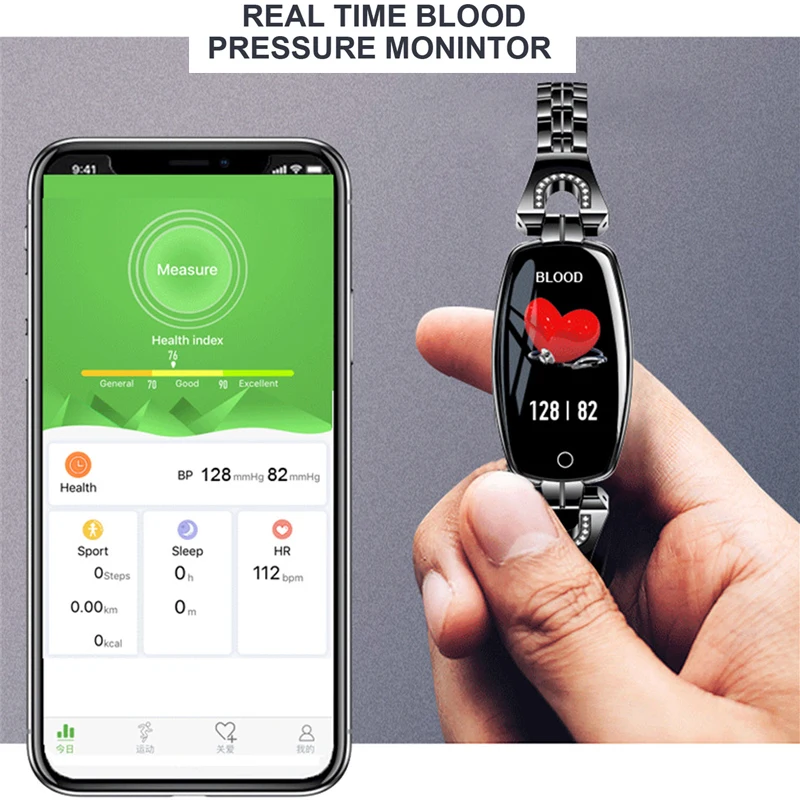 Женские Смарт-часы-браслет с шагомером, пульсометром, монитором здоровья, напоминанием о звонках, Smartwatch, подключением к телефону Android IOS