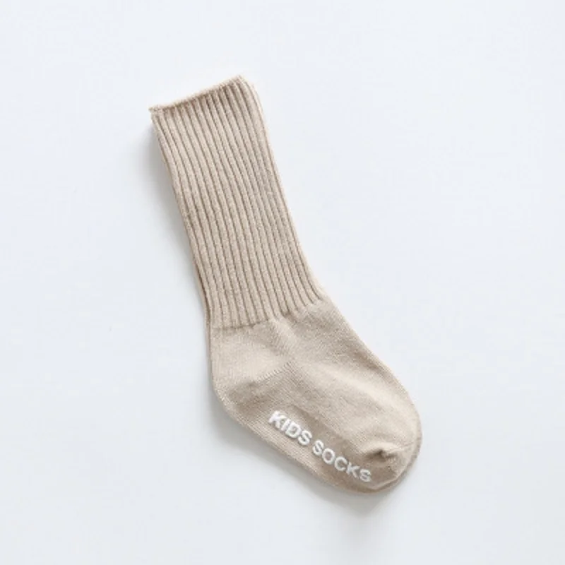Solid beige Шерстяные теплые носки для малышей, зимние носки до щиколотки толстые нескользящие носки-тапочки на резиновой подошве для мальчиков и девочек носки для новорожденных - Цвет: Solid beige